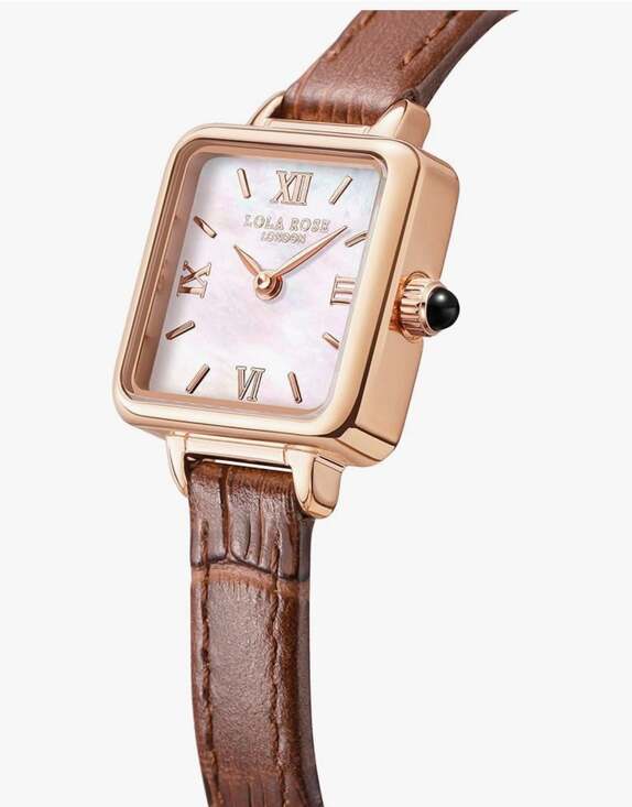 Lola Rose London Women's Dainty Square Mother of Pearl Watch with Brown Leather - Picture 3 of 7